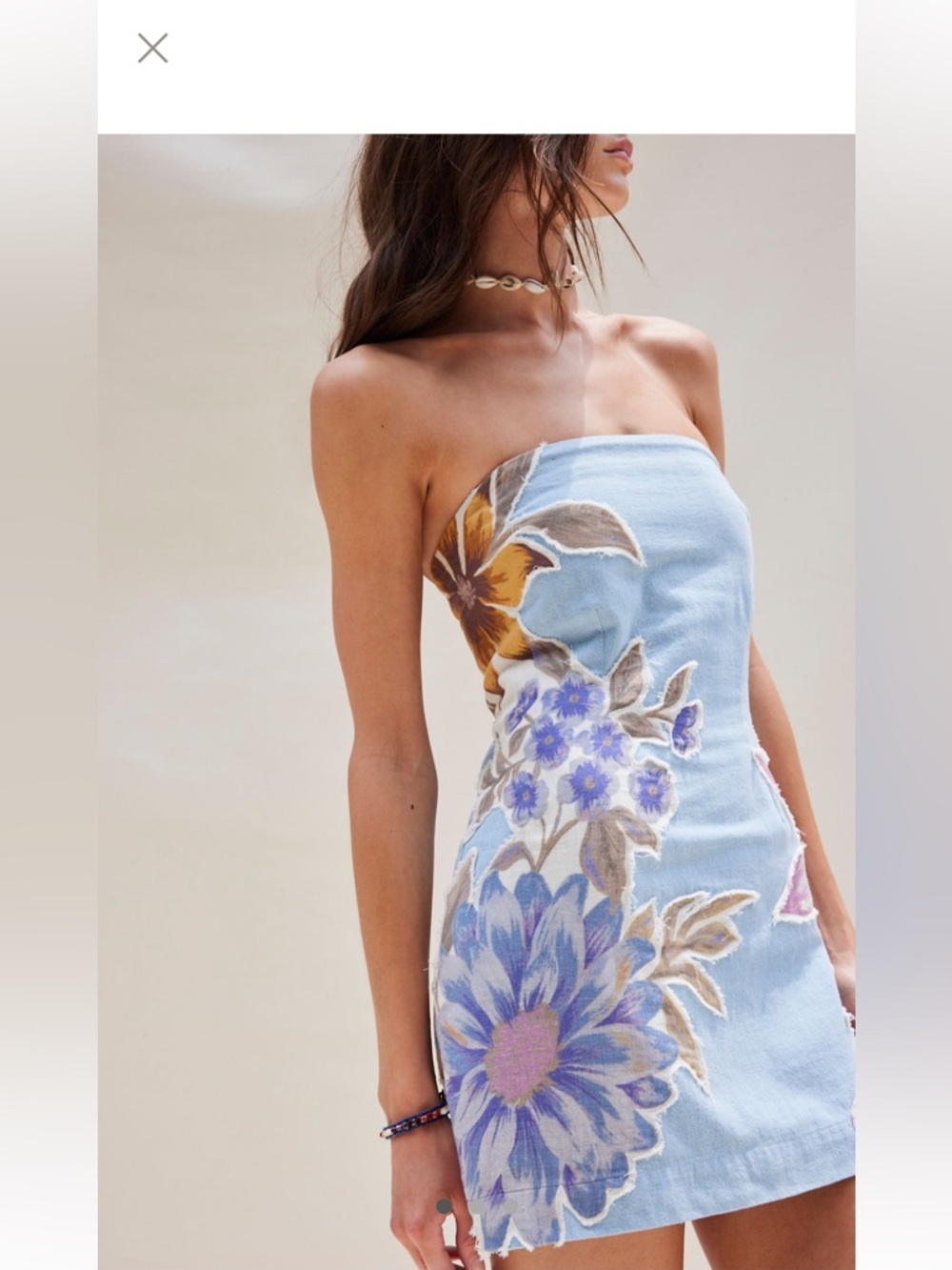 Free People Strapless Sky Blue Floral Mini Dress